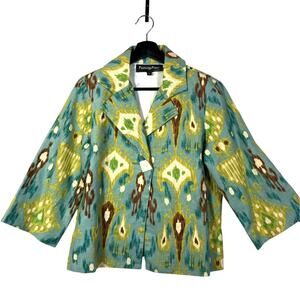 Painted Pony Blazer Vintage Blue Western Single Button Retro Small Linen Blend